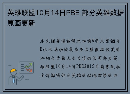英雄联盟10月14日PBE 部分英雄数据原画更新